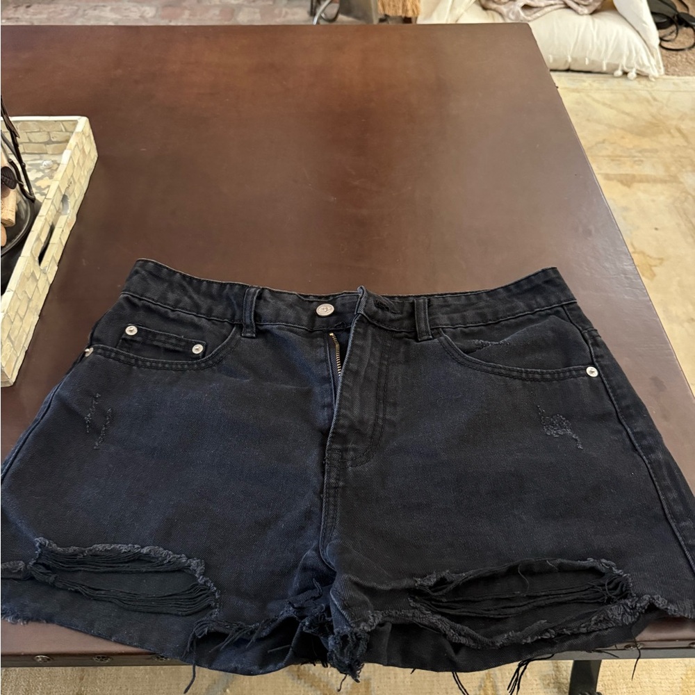 Nasty Gal Black Ripped Jean Shorts